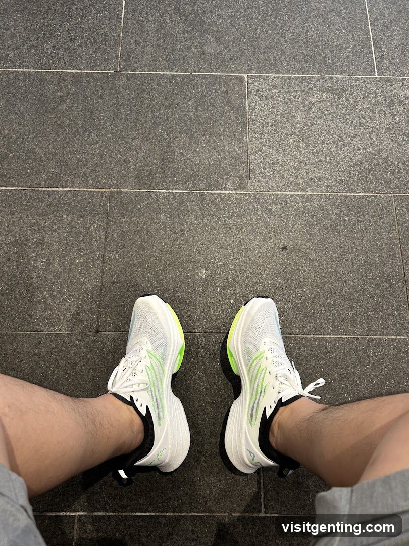Person's Shoes on Tile Floor