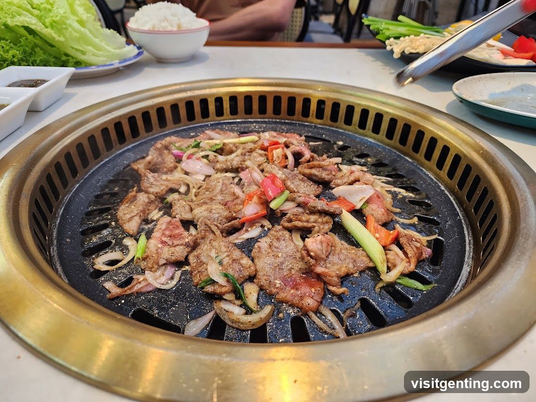 Grilled meat on a Korean BBQ grill