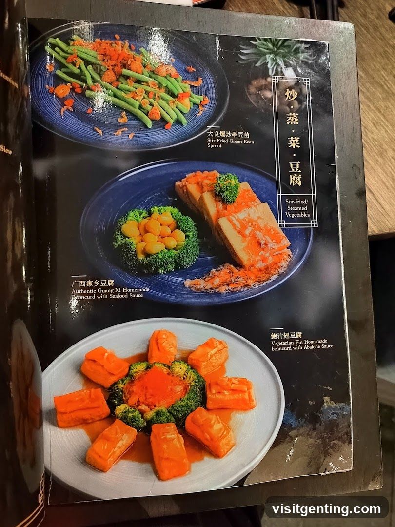 Menu Page with Stir-Fried and Steamed Vegetables and Tofu Dishes