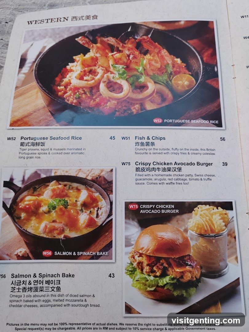 Western Cuisine Section of Menu