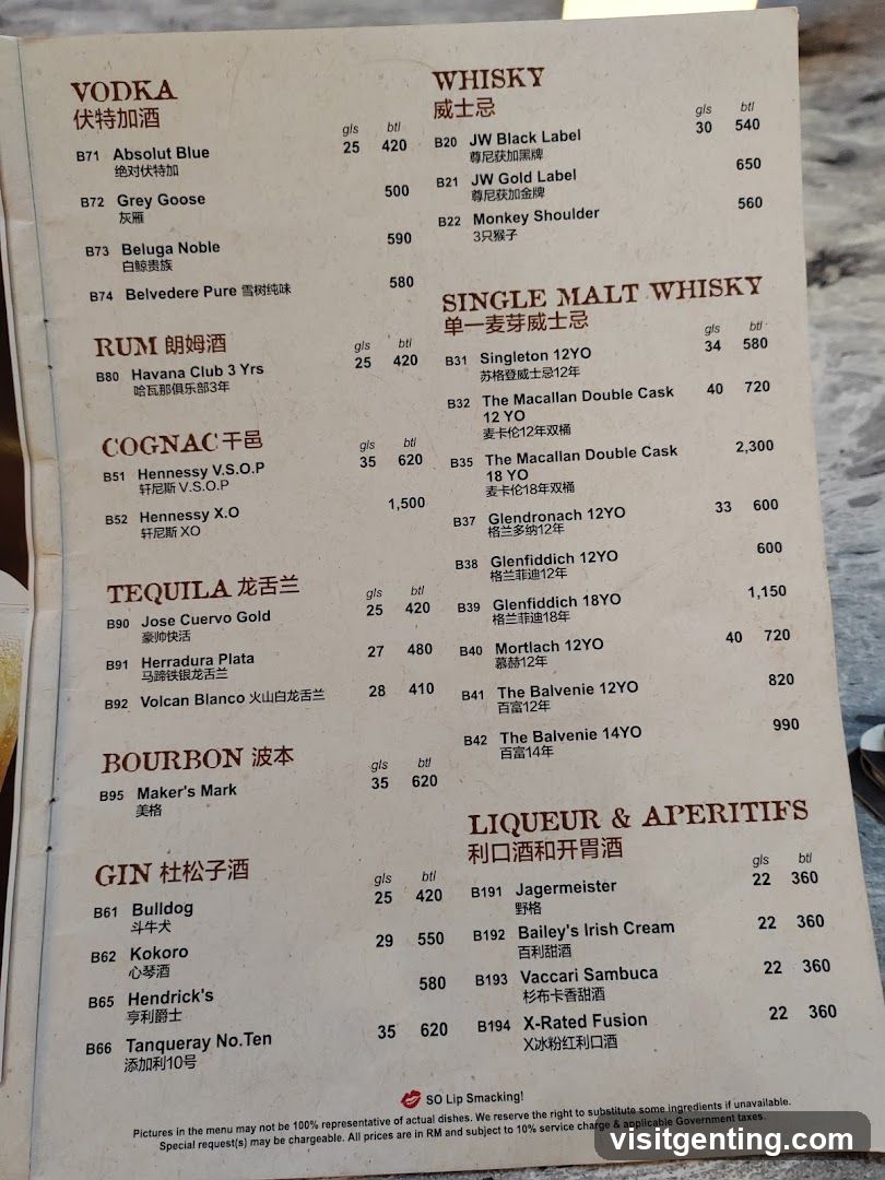 Alcohol Menu