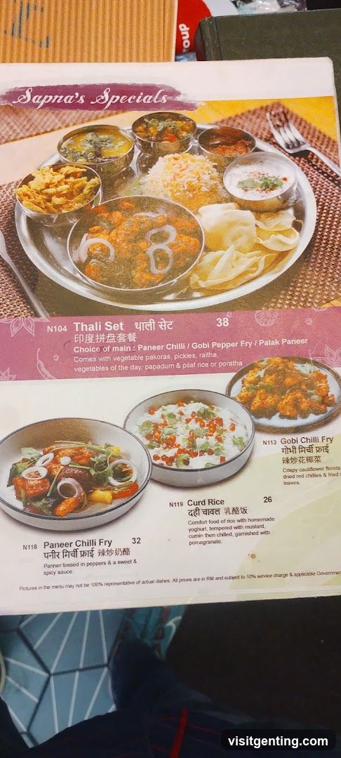 Sapna's Specials Menu