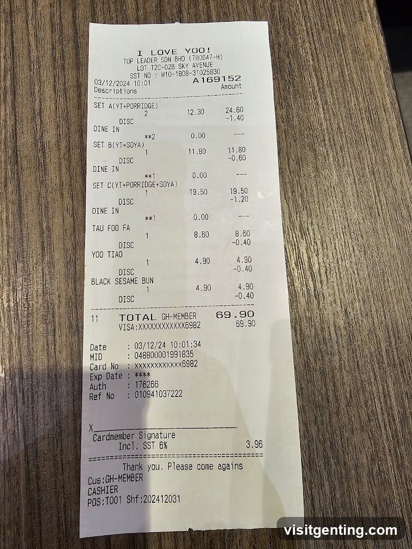 Receipt from I LOVE YOO!
