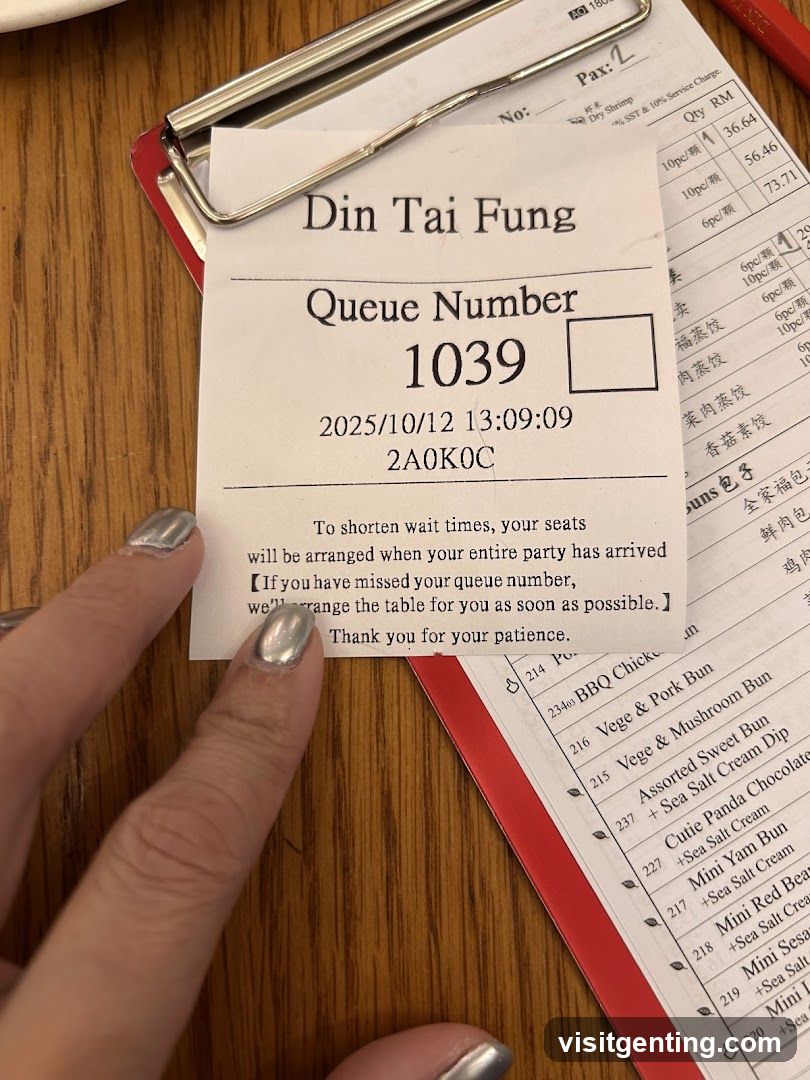 Din Tai Fung Queue Ticket