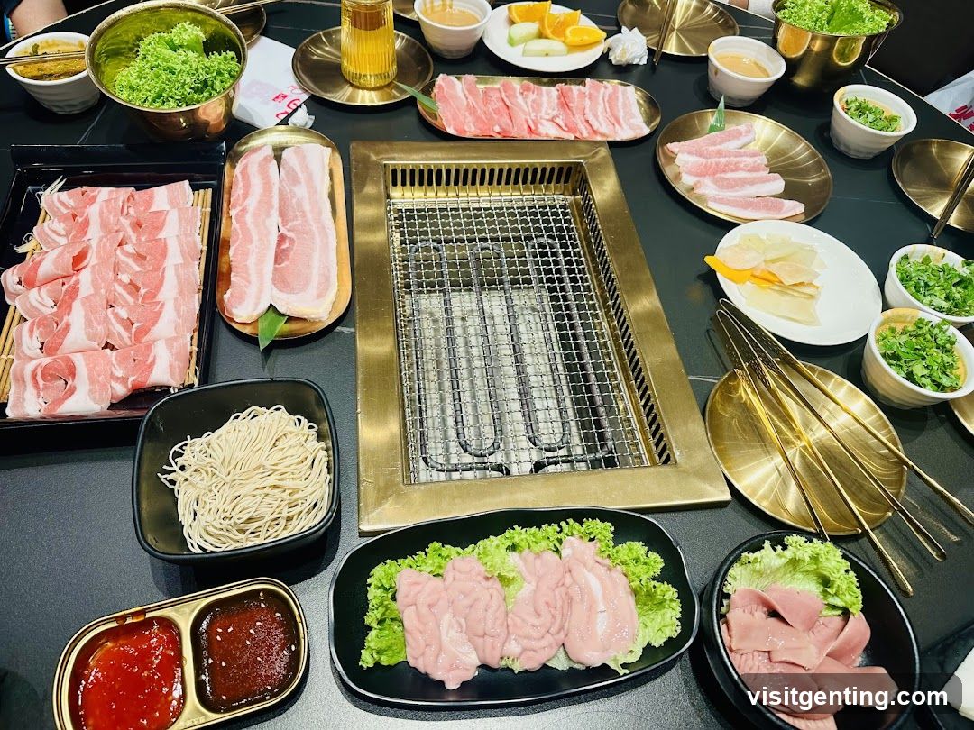 Grilled meat dining table setup