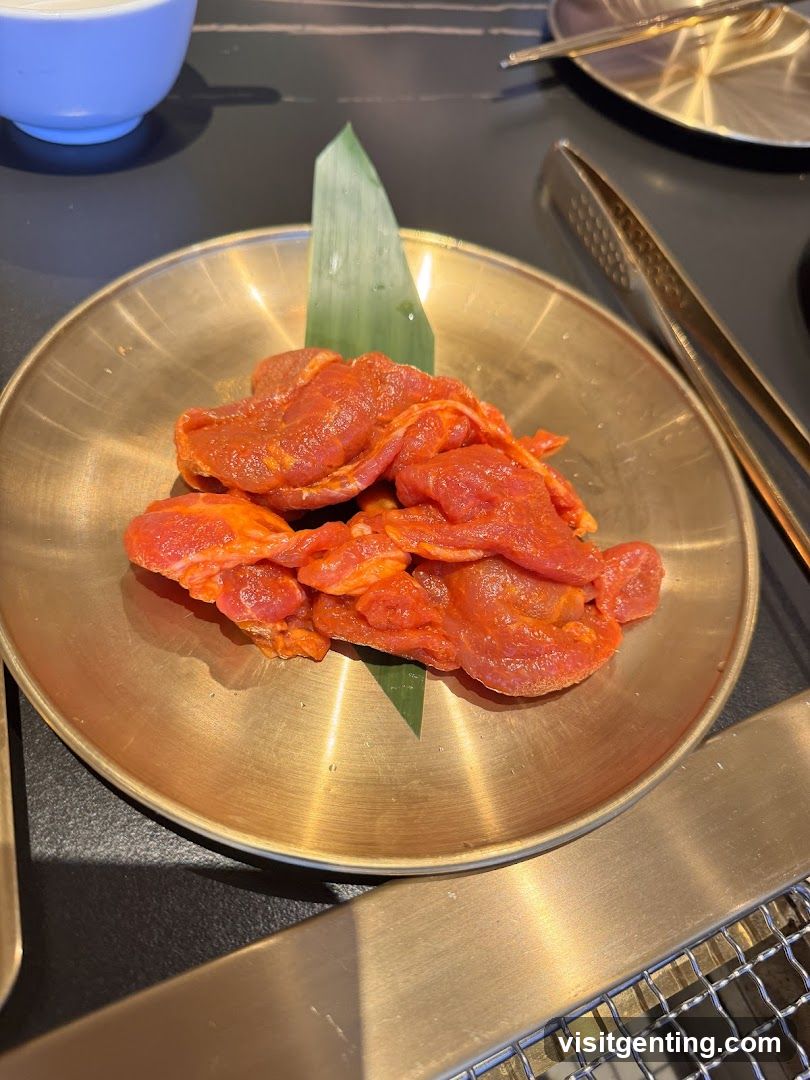 Grilled meat on a golden plate