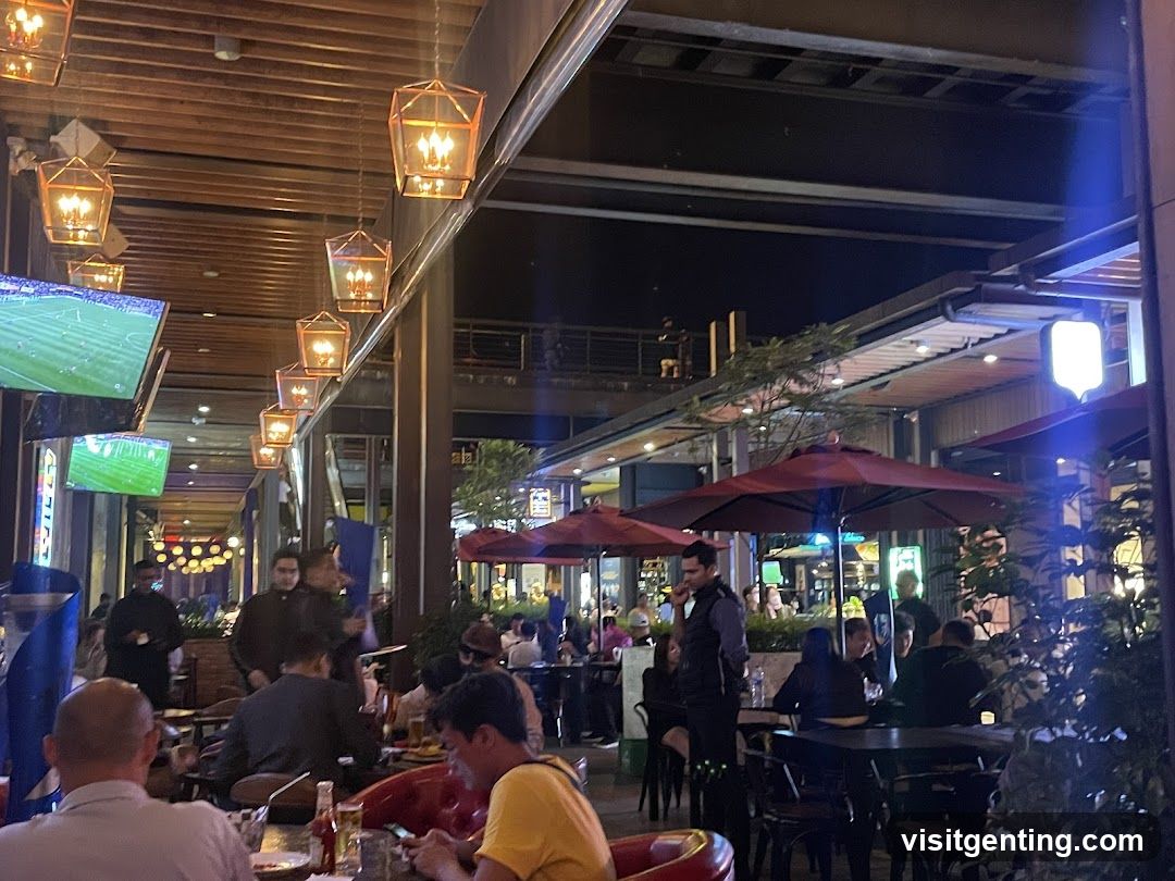 Outdoor dining area at night