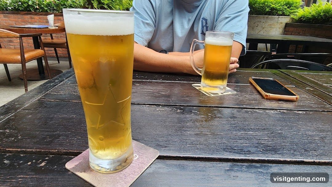 Outdoor seating area with beer glasses