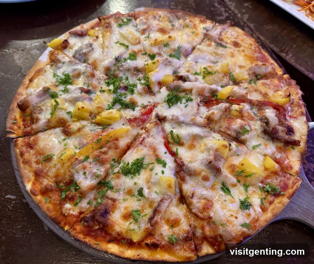 Pizza on serving tray