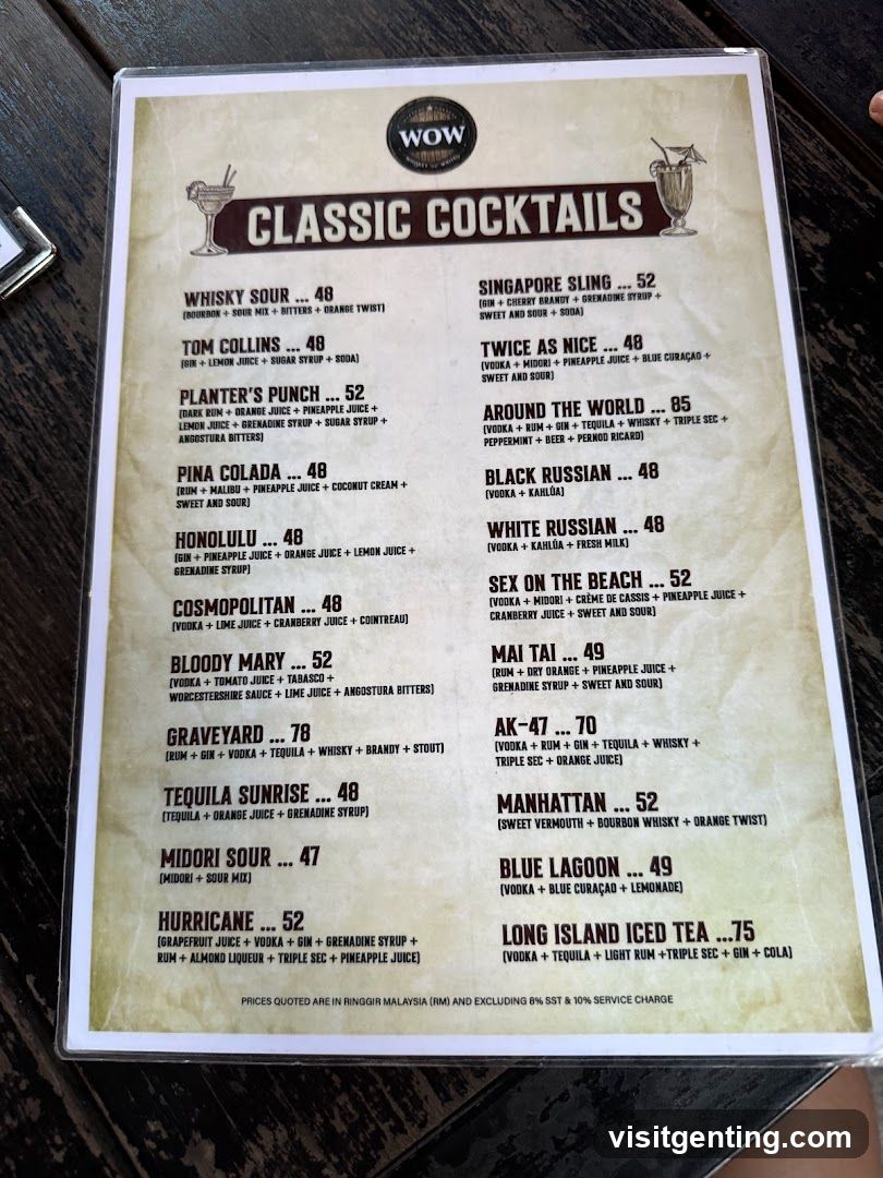 Classic Cocktails Menu