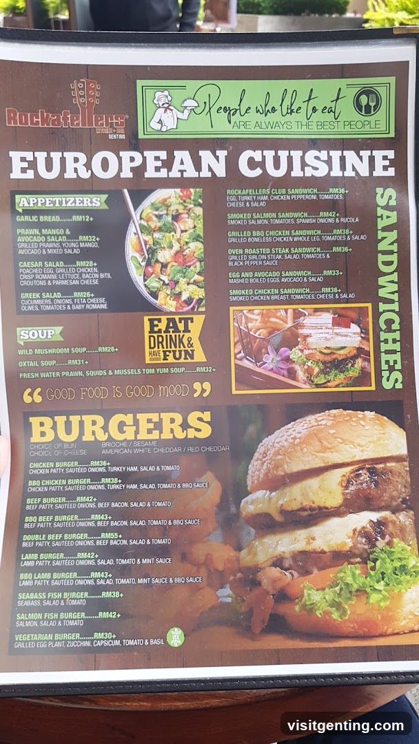 Rockafellers European Cuisine Menu
