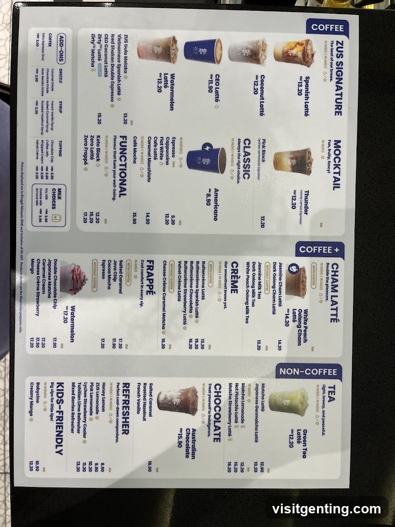 Zus Signature Menu