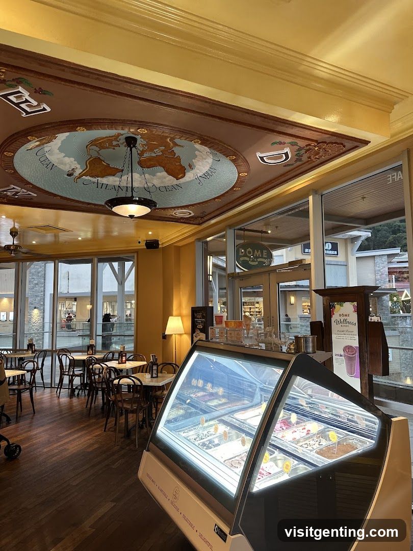 Interior of a café with ice cream display
