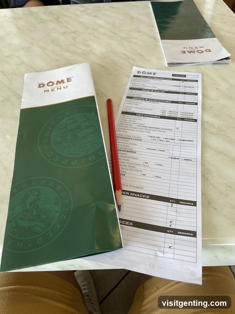 Dome Chip Menu and Order Form on Table