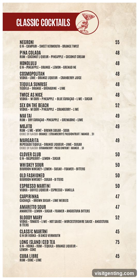 Classic Cocktails Menu