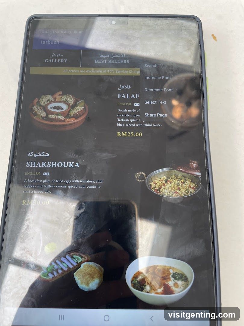 Tarbush Menu Display
