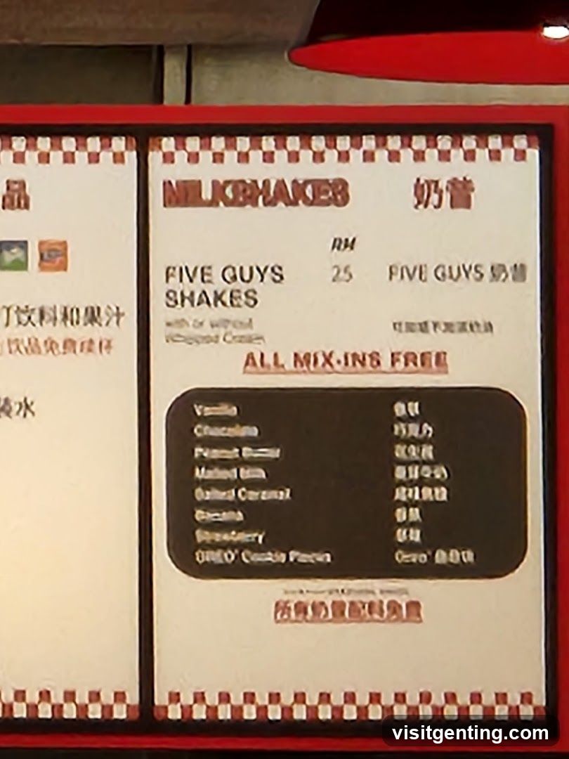 Five Guys Milkshakes Menu