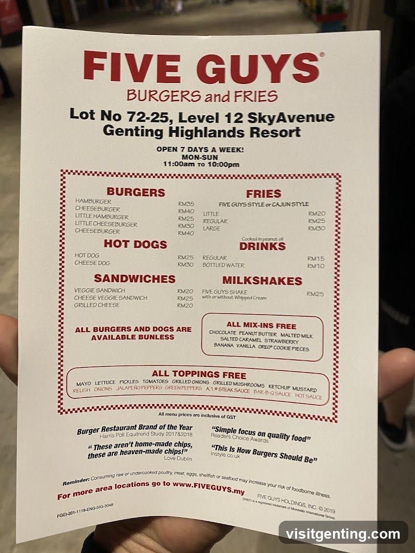 Five Guys Menu at Genting Highlands Resort