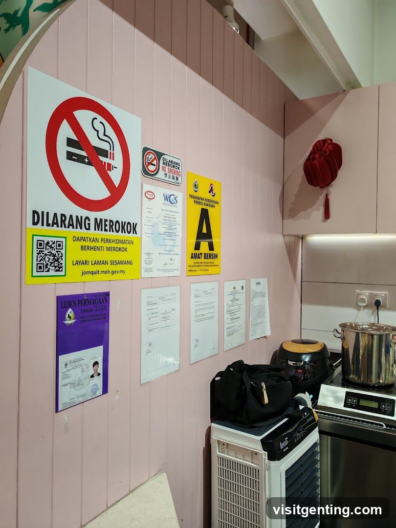 Interior wall with signage and kitchen appliances