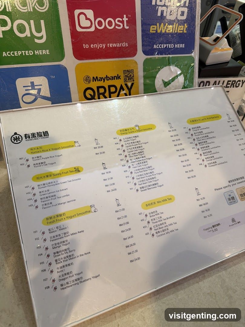 Yomie's Rice X Yogurt Smoothie Menu