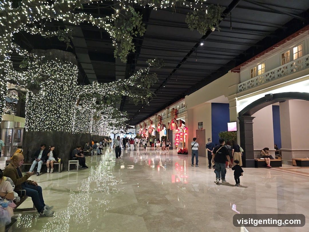 Indoor shopping mall with festive decorations
