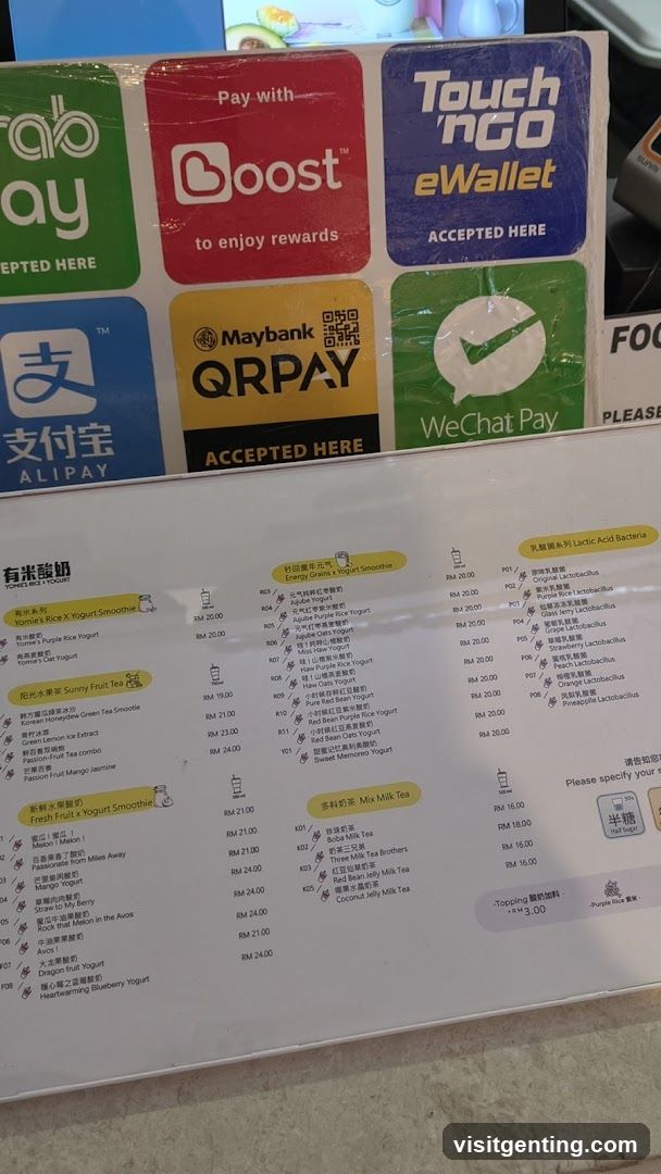 Payment Methods and Menu Board