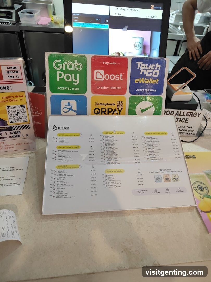 Payment and promotional materials at counter