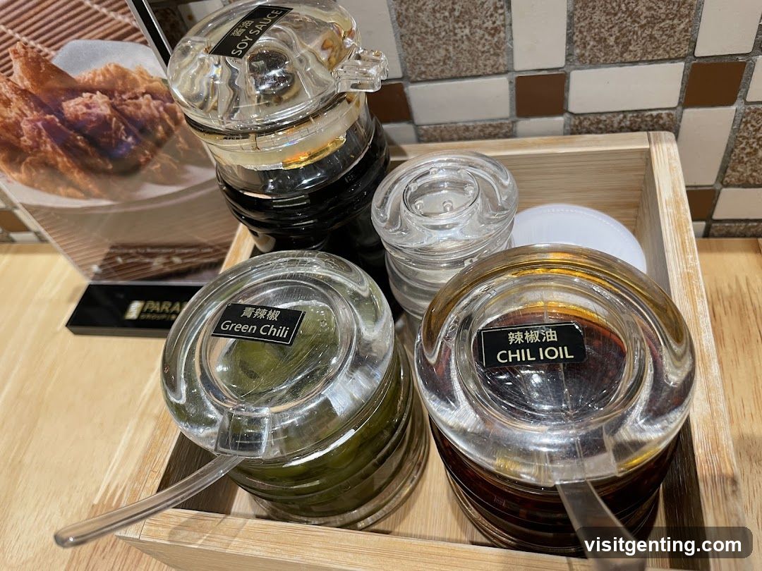Sauce Dispensers in Wooden Tray