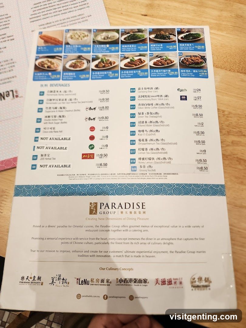 Paradise Group Menu