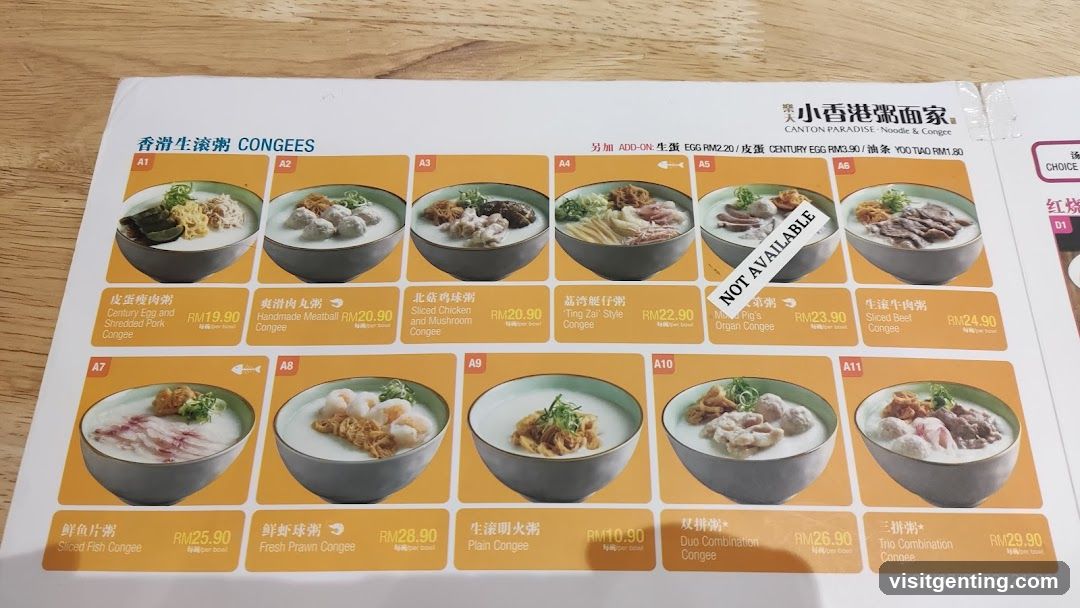 Canton Paradise Noodle & Congee Menu