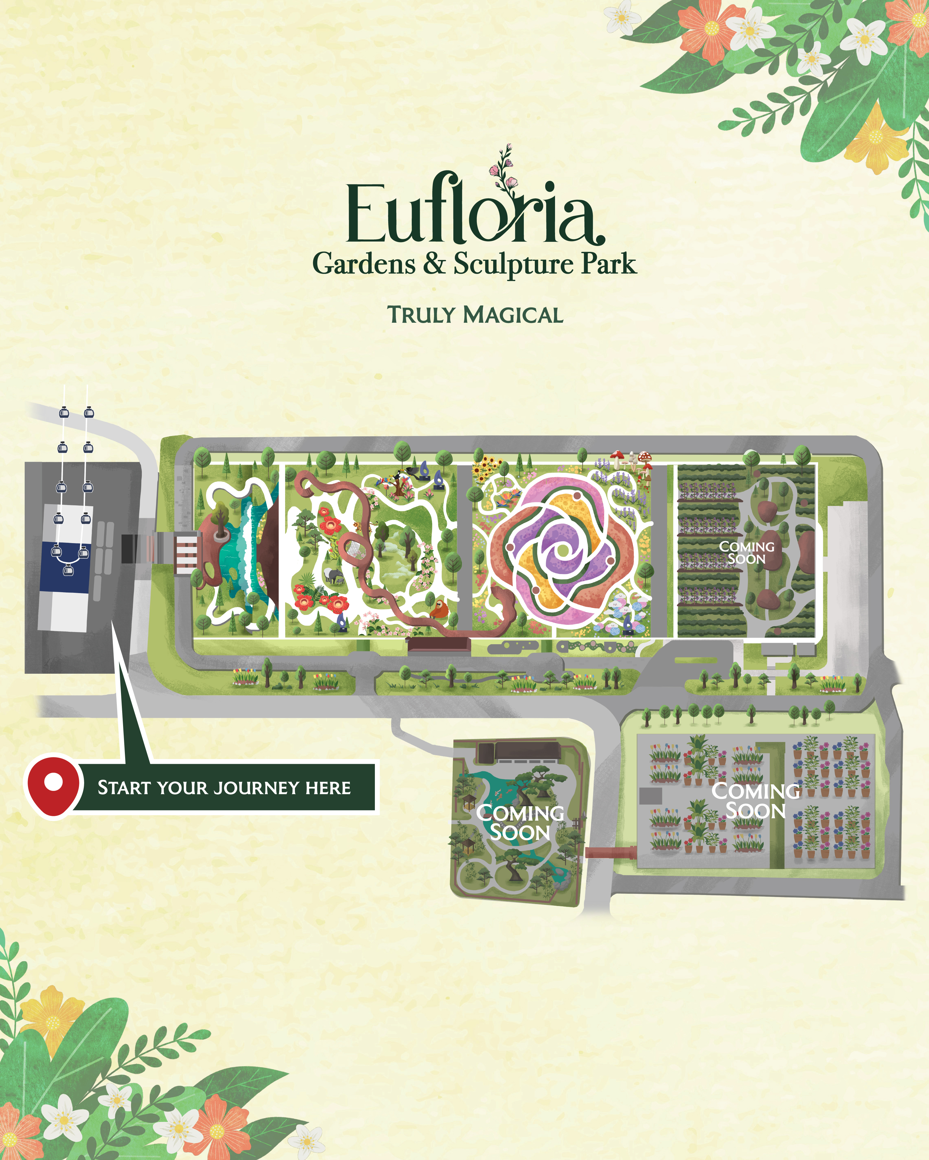 Rainforest Grove and tropical plant displays inside Eufloria Gardens Genting Highlands glasshouse